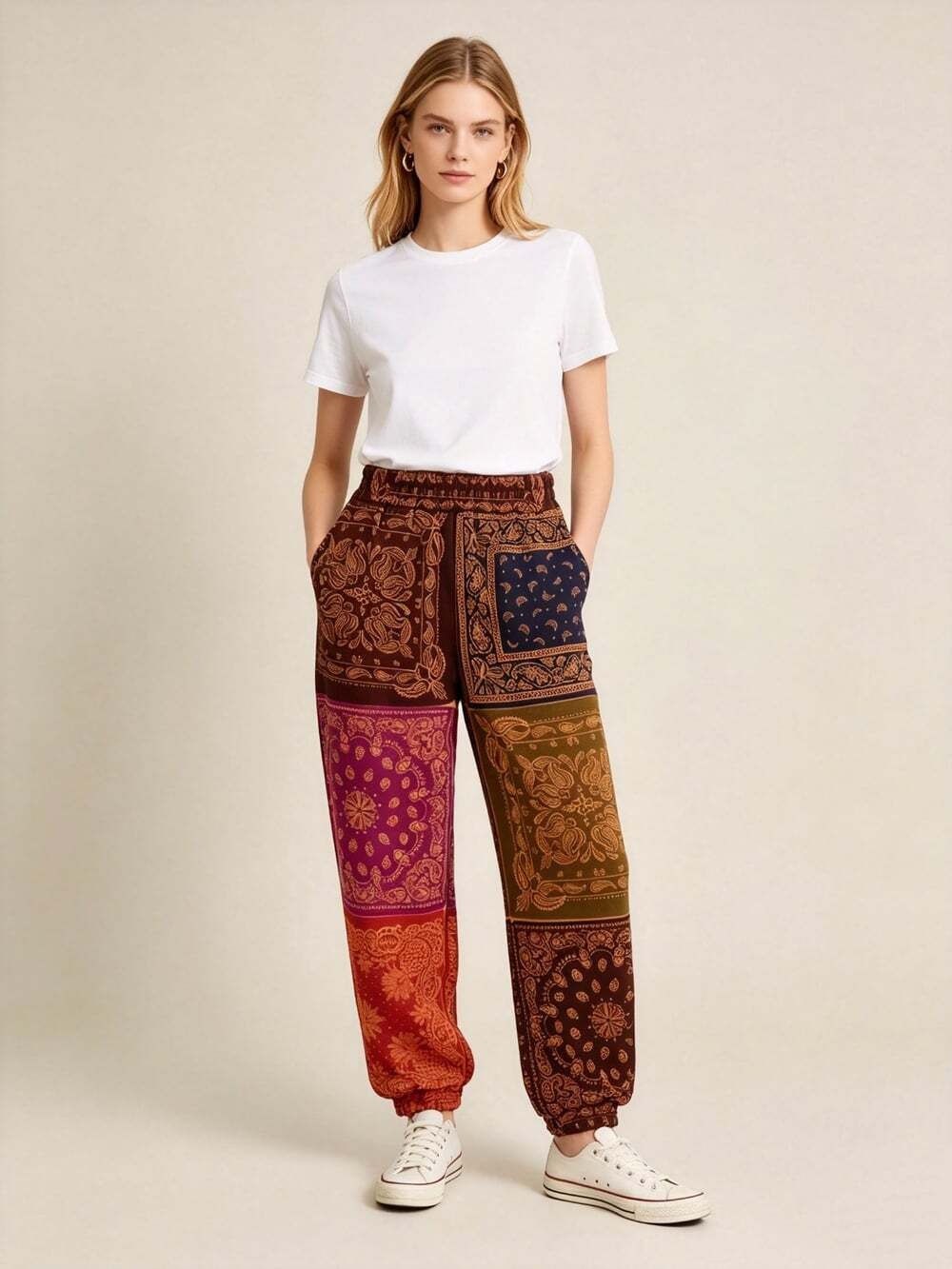 NWOT FARM Rio Bandana Dream Scarf Jogger Sweatpants Multicolor Pull On Size S